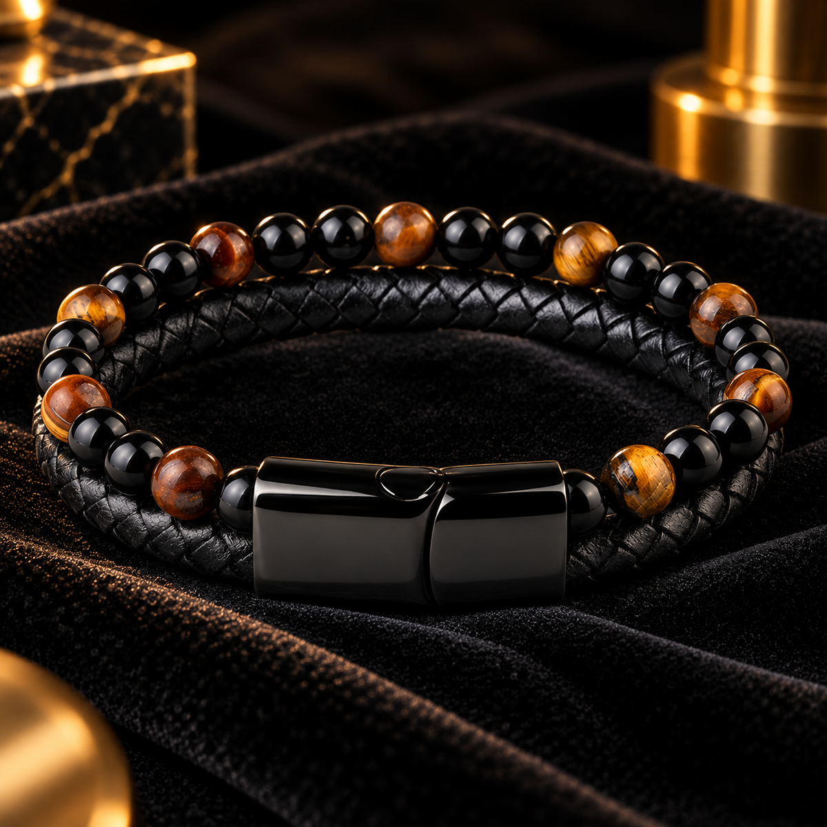 Leren armband met natuursteen | magneetsluiting | 20mm breed