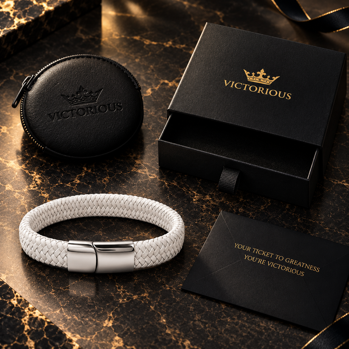 Gevlochten leren armband wit | magneetsluiting | 12mm breed