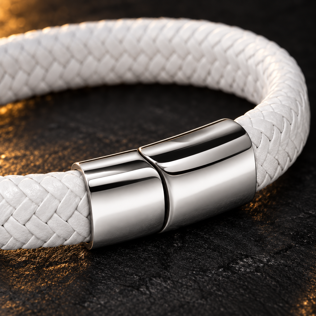 Gevlochten leren armband wit | magneetsluiting | 12mm breed