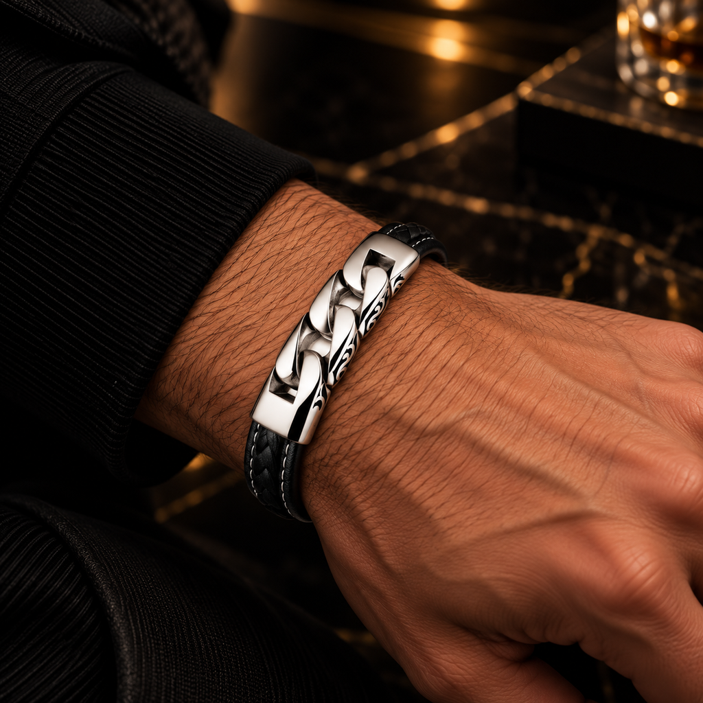 Leren armband zwart | kliksluiting | 12mm breed