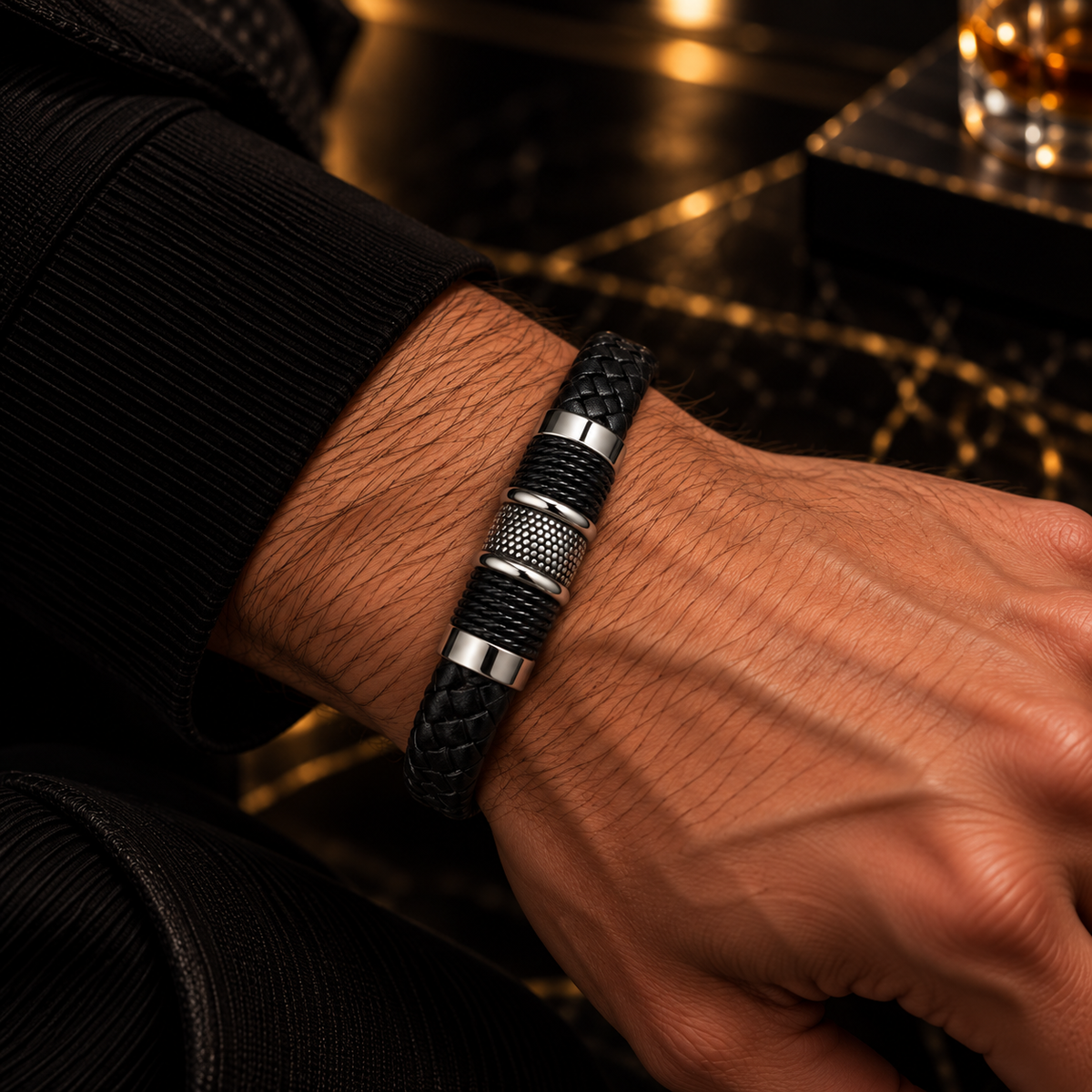 Dubbele leren armband | RVS-sluiting | 15mm breed