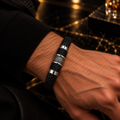 Dubbele leren armband | RVS-sluiting | 15mm breed