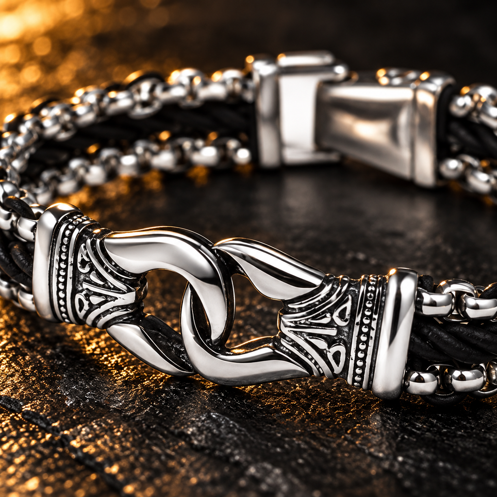 Schakelarmband zilverkleurig/zwart | vouwsluiting | 20mm breed