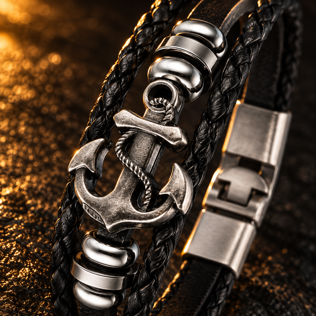 Leren armband met anker | haaksluiting | 16mm breed