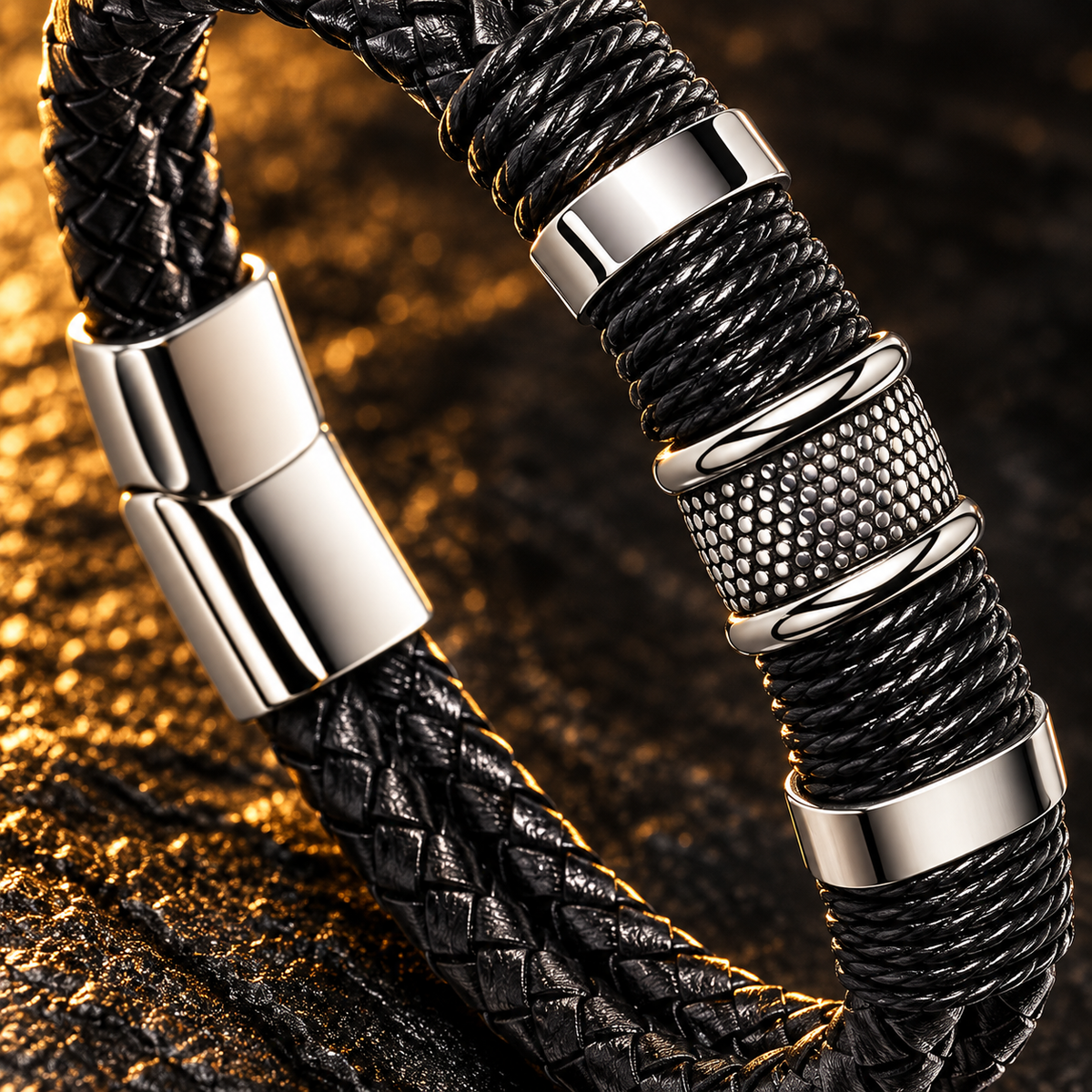 Dubbele leren armband | RVS-sluiting | 15mm breed
