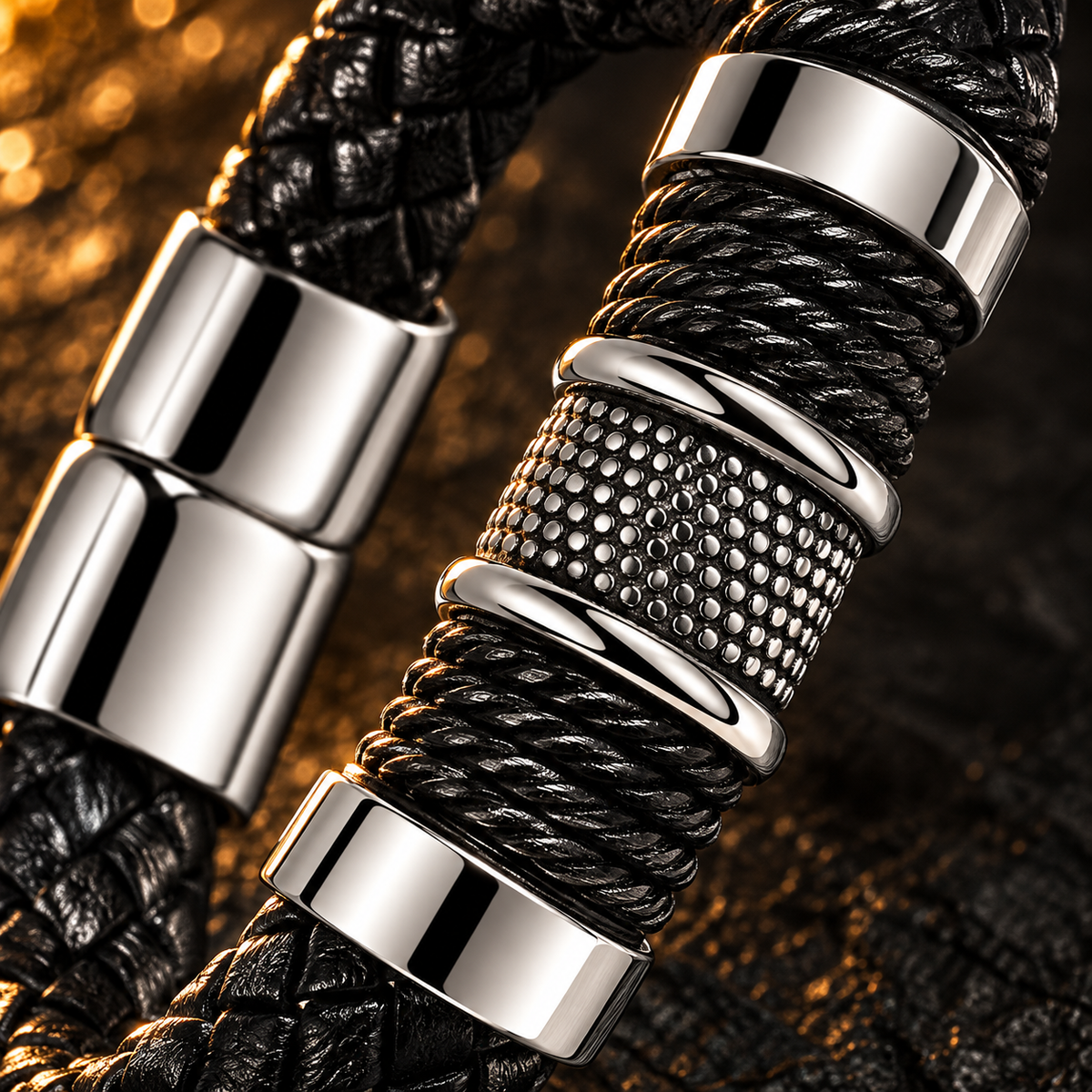 Dubbele leren armband | RVS-sluiting | 15mm breed