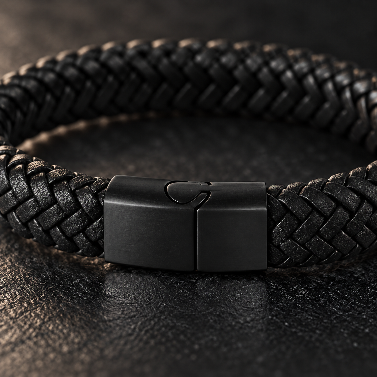 Gevlochten leren armband | titanium kliksluiting | 12mm breed