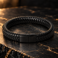 Gevlochten leren armband | titanium kliksluiting | 12mm breed