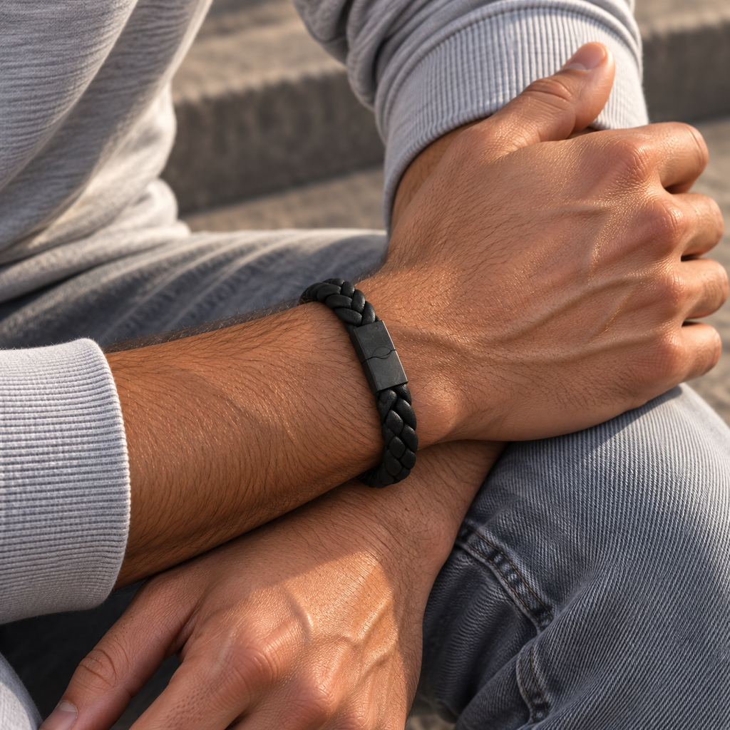 Gevlochten leren armband | magneetsluiting | 12mm breed