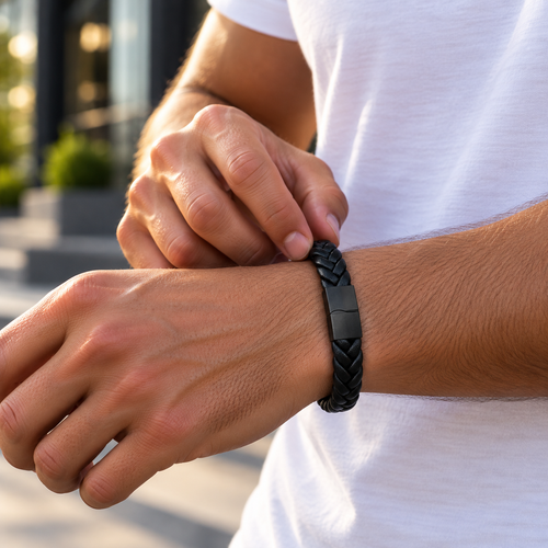 Gevlochten leren armband | magneetsluiting | 12mm breed