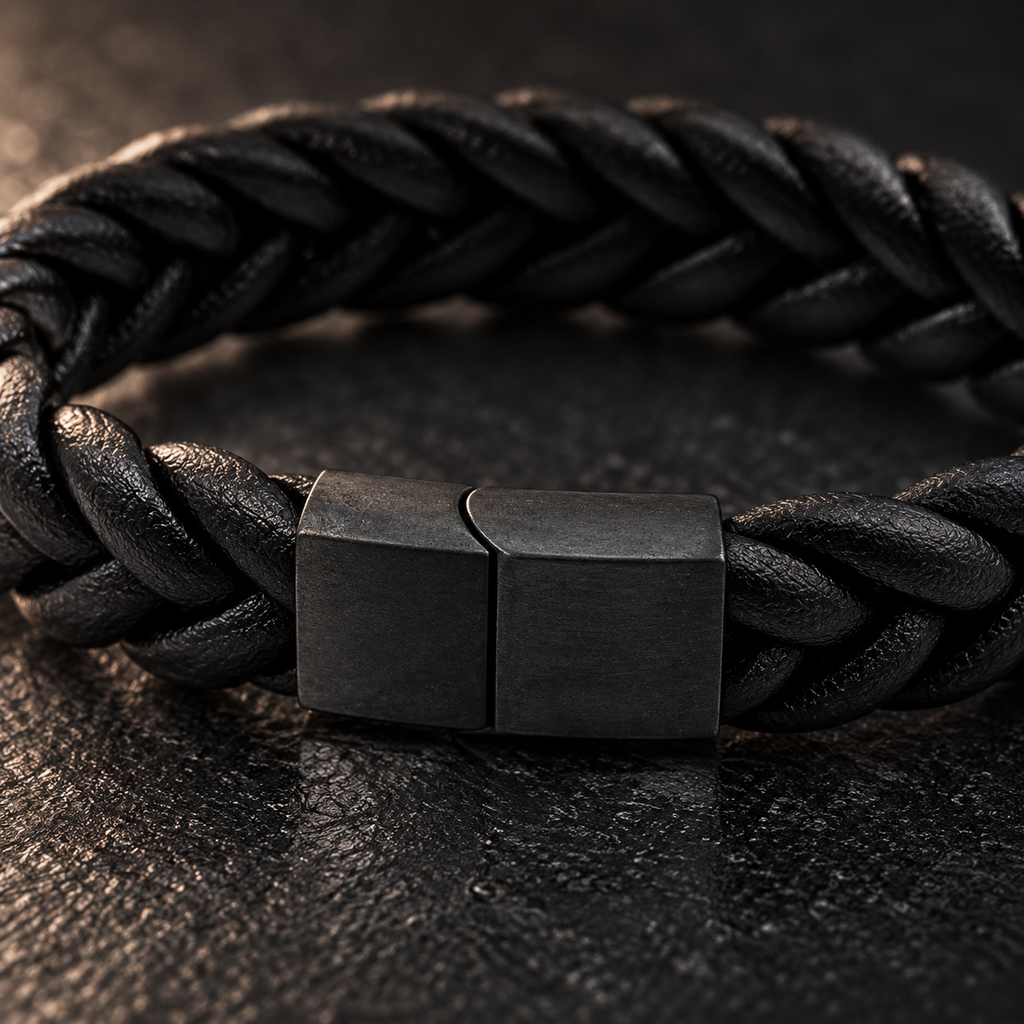 Gevlochten leren armband | magneetsluiting | 12mm breed