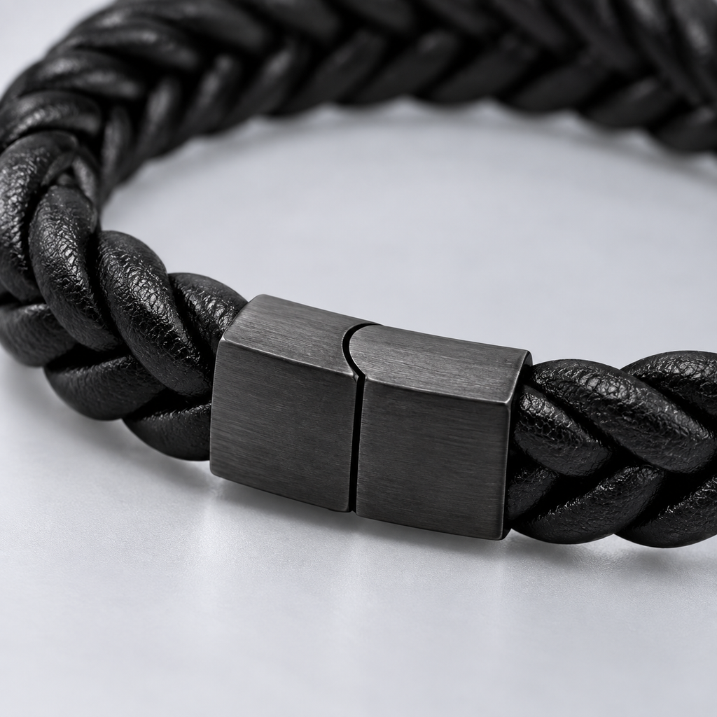 Gevlochten leren armband | magneetsluiting | 12mm breed