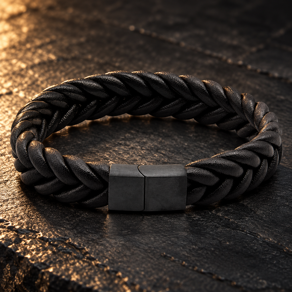 Gevlochten leren armband | magneetsluiting | 12mm breed
