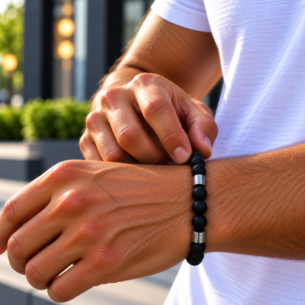 Natuurstenen kralenarmband | mat zwart