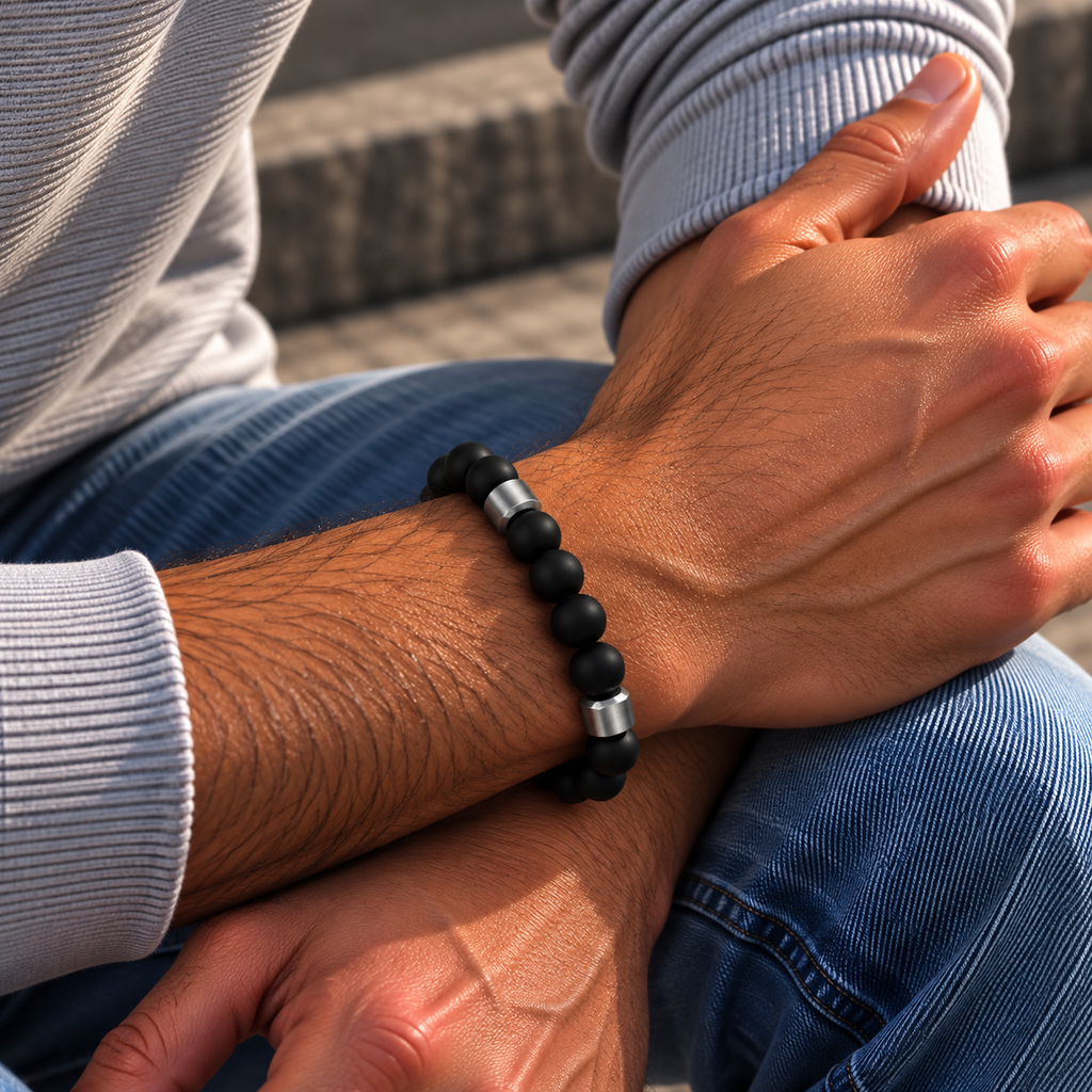 Natuurstenen kralenarmband | mat zwart