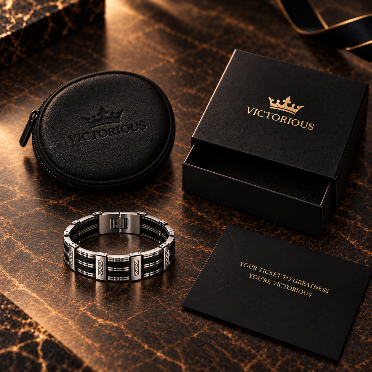 Schakelarmband zwart gestreept | vouwsluiting | 15mm breed