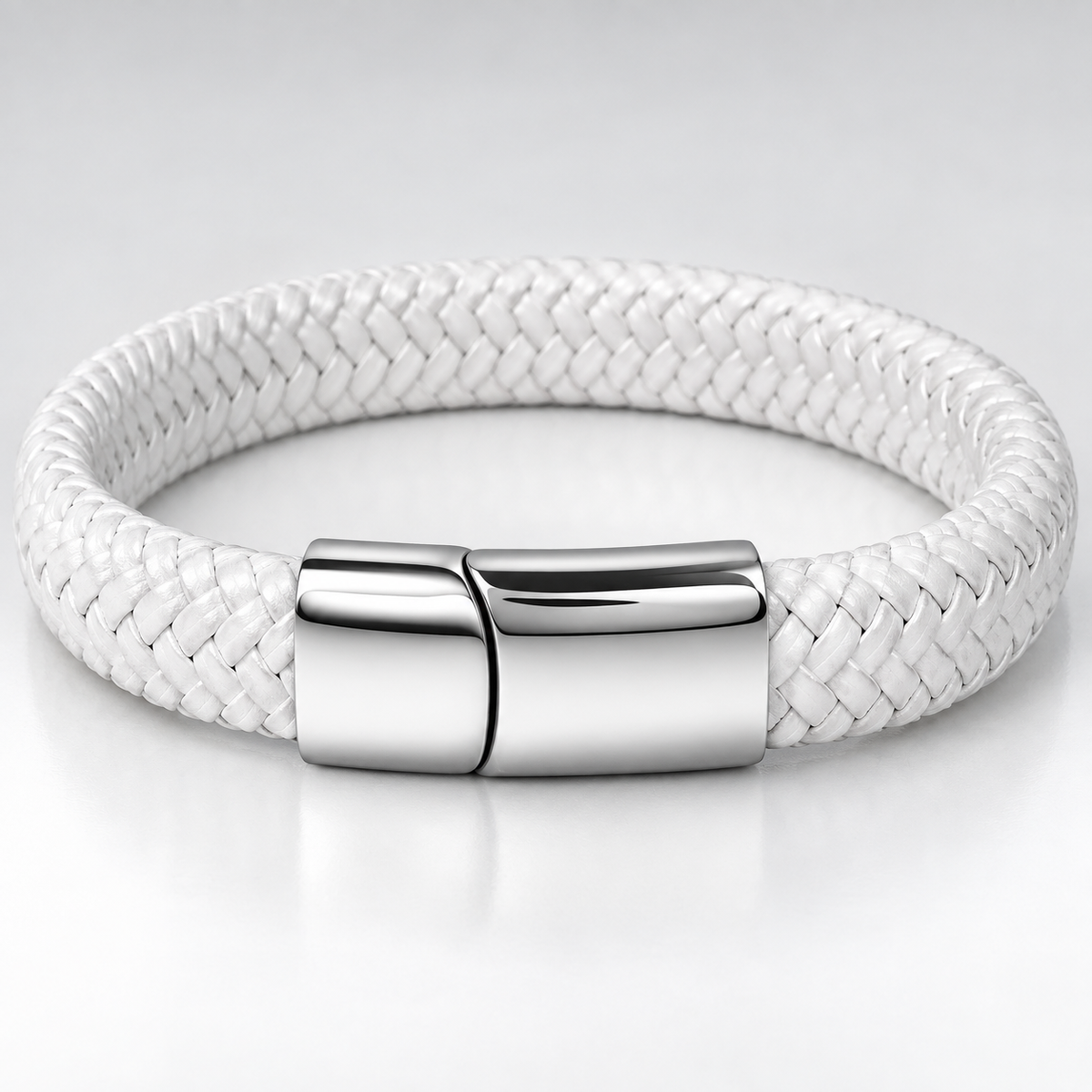 Gevlochten leren armband wit | magneetsluiting | 12mm breed