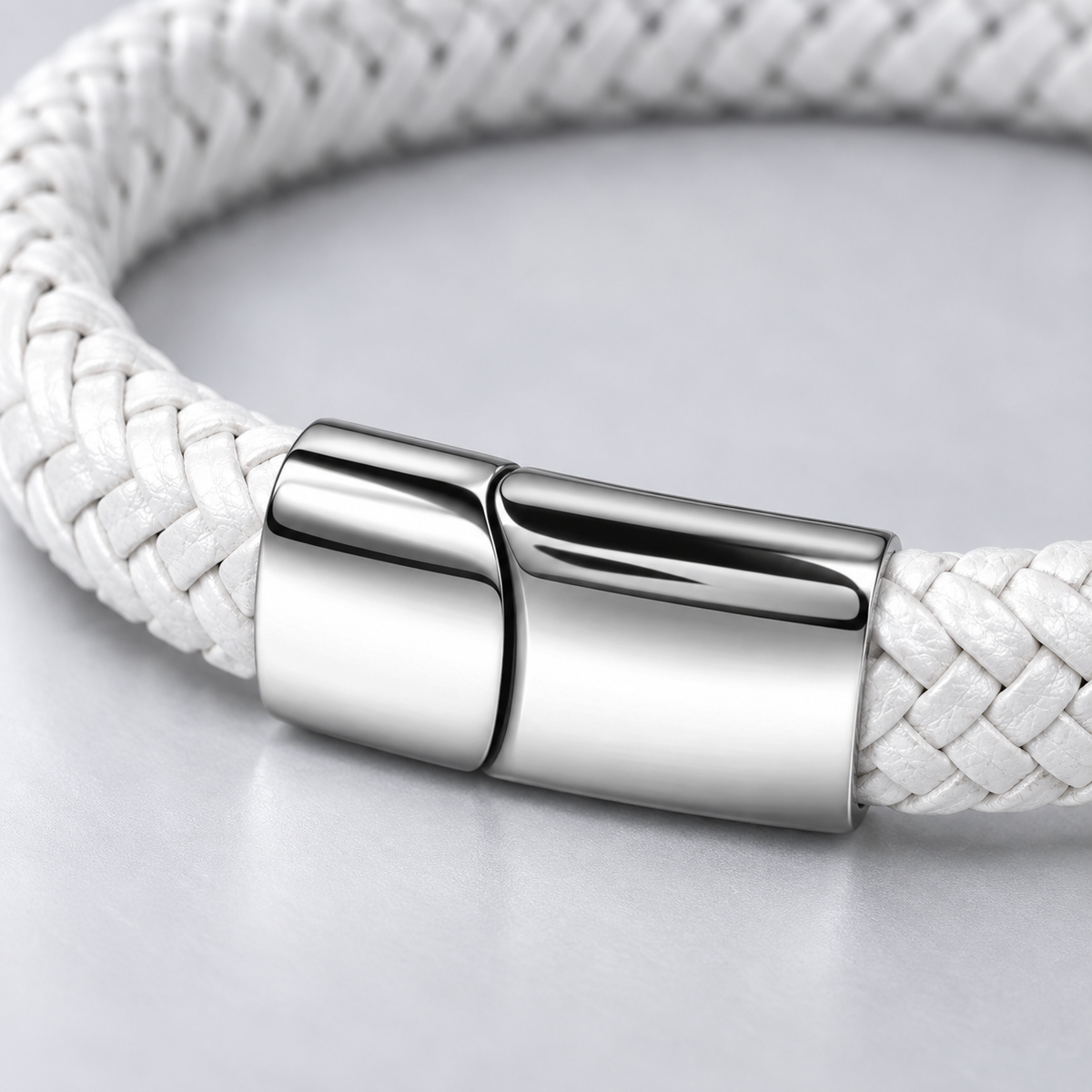 Gevlochten leren armband wit | magneetsluiting | 12mm breed