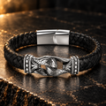 Gevlochten leren armband zwart | kliksluiting | 10mm breed