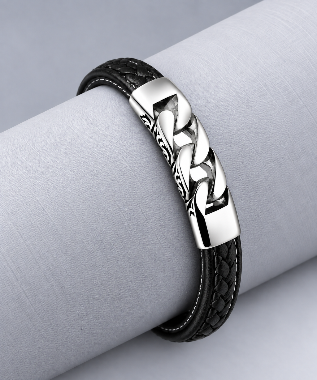 Leren armband zwart | kliksluiting | 12mm breed