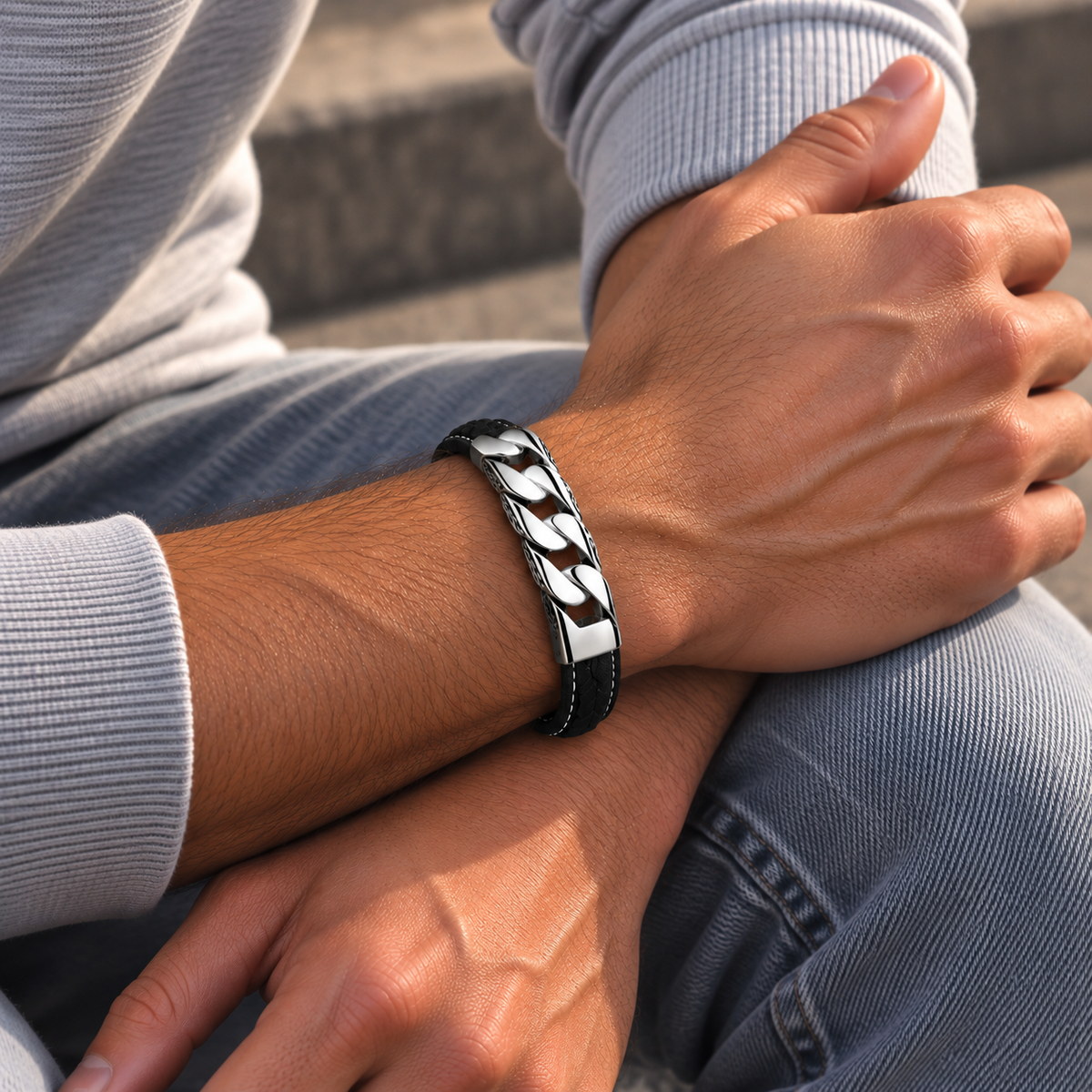 Leren armband zwart | kliksluiting | 12mm breed
