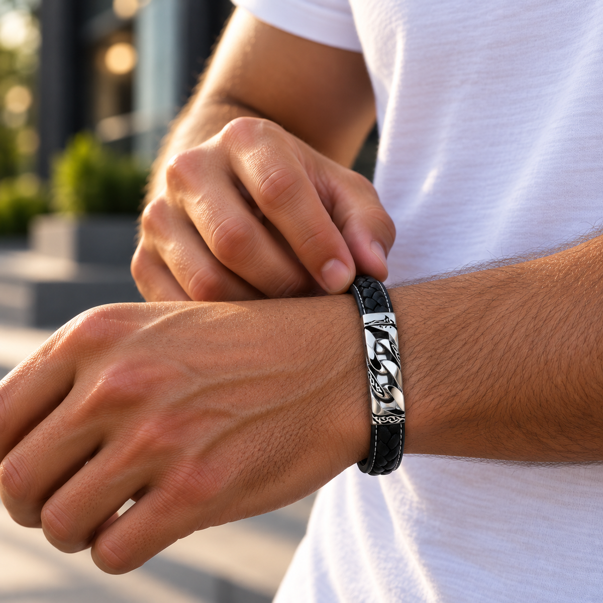 Leren armband zwart | kliksluiting | 12mm breed