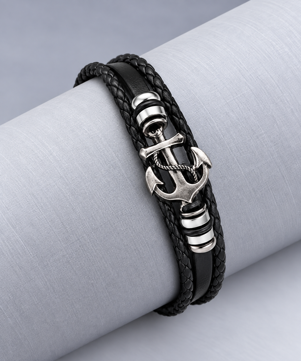 Leren armband met anker | haaksluiting | 16mm breed