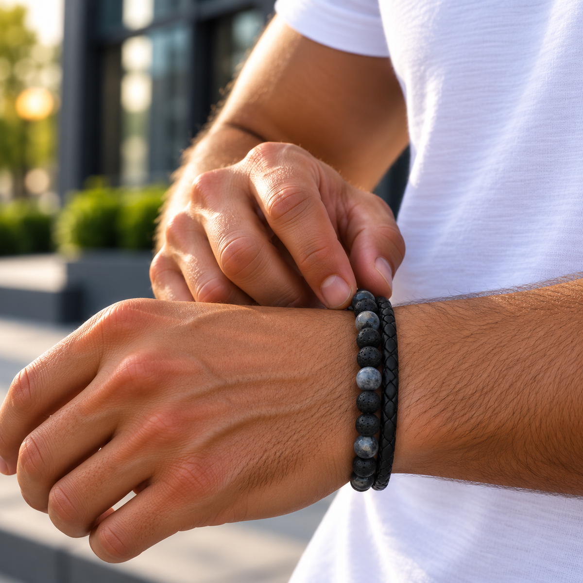 Leren armband met natuursteen | magneetsluiting | 20mm breed