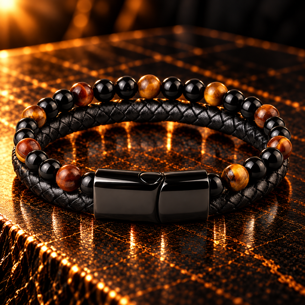 Leren armband met natuursteen | magneetsluiting | 20mm breed