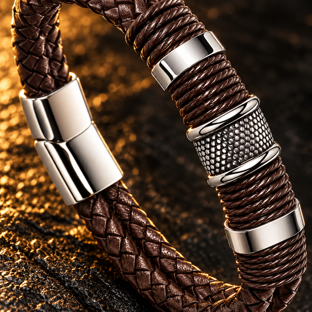 Dubbele leren armband | RVS-sluiting | 15mm breed